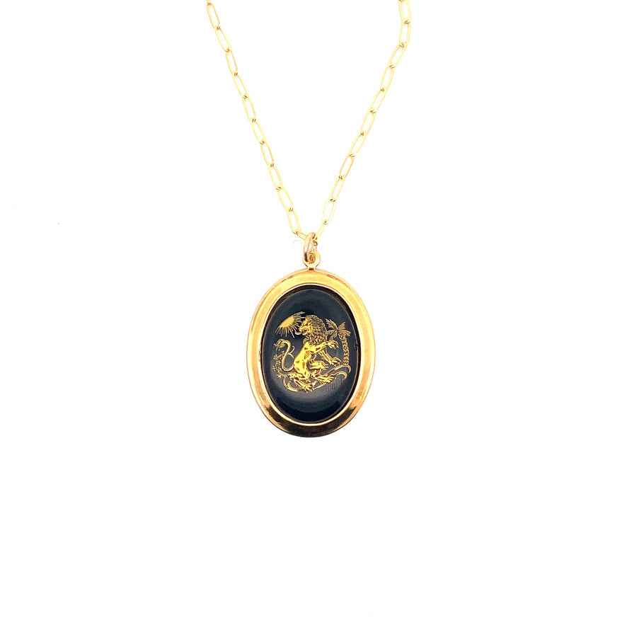 Vintage Black/Gold Glass Zodiac Charm Necklace