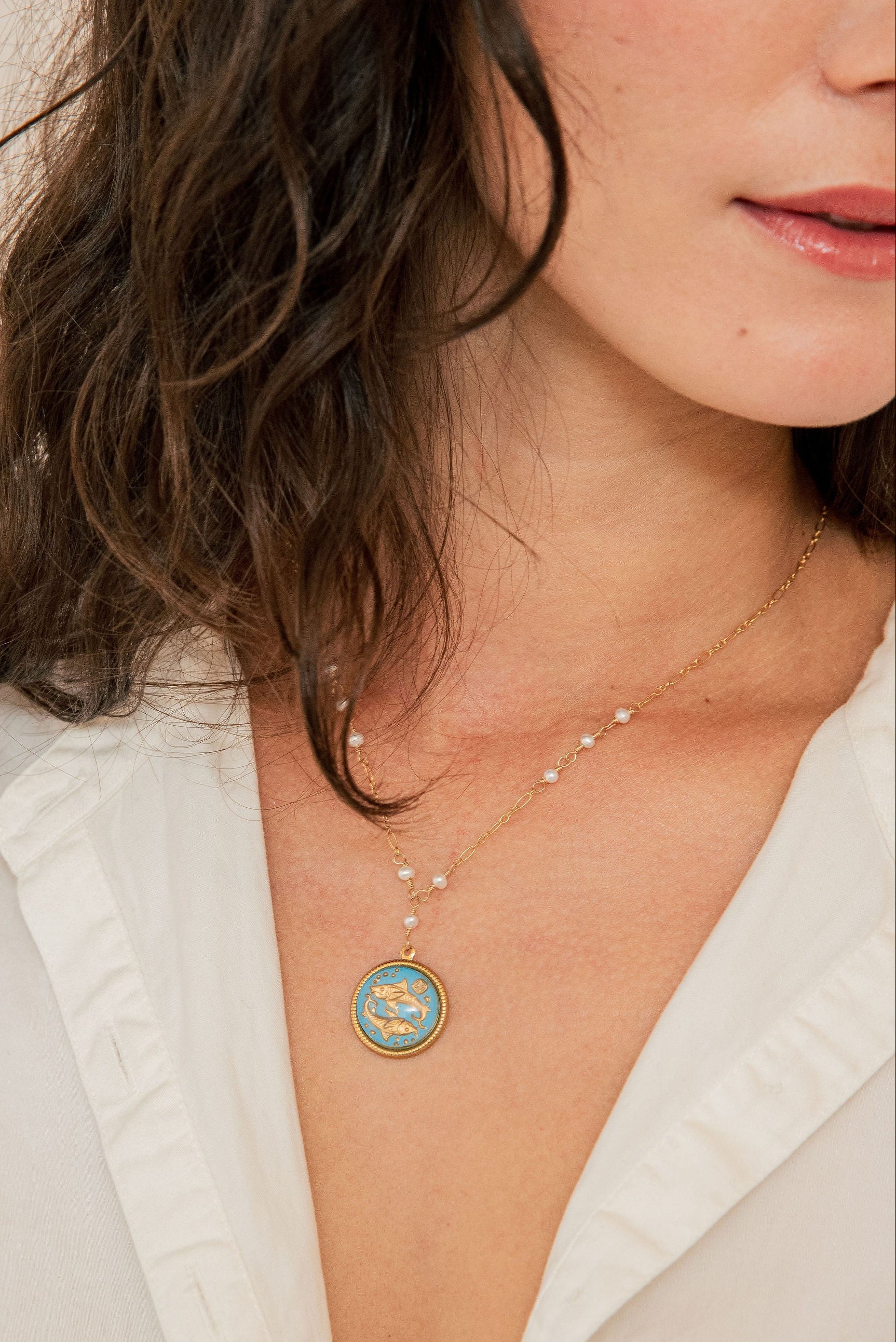 Téa Leoni Pisces Necklace Vintage German Glass | Zodiac Jules