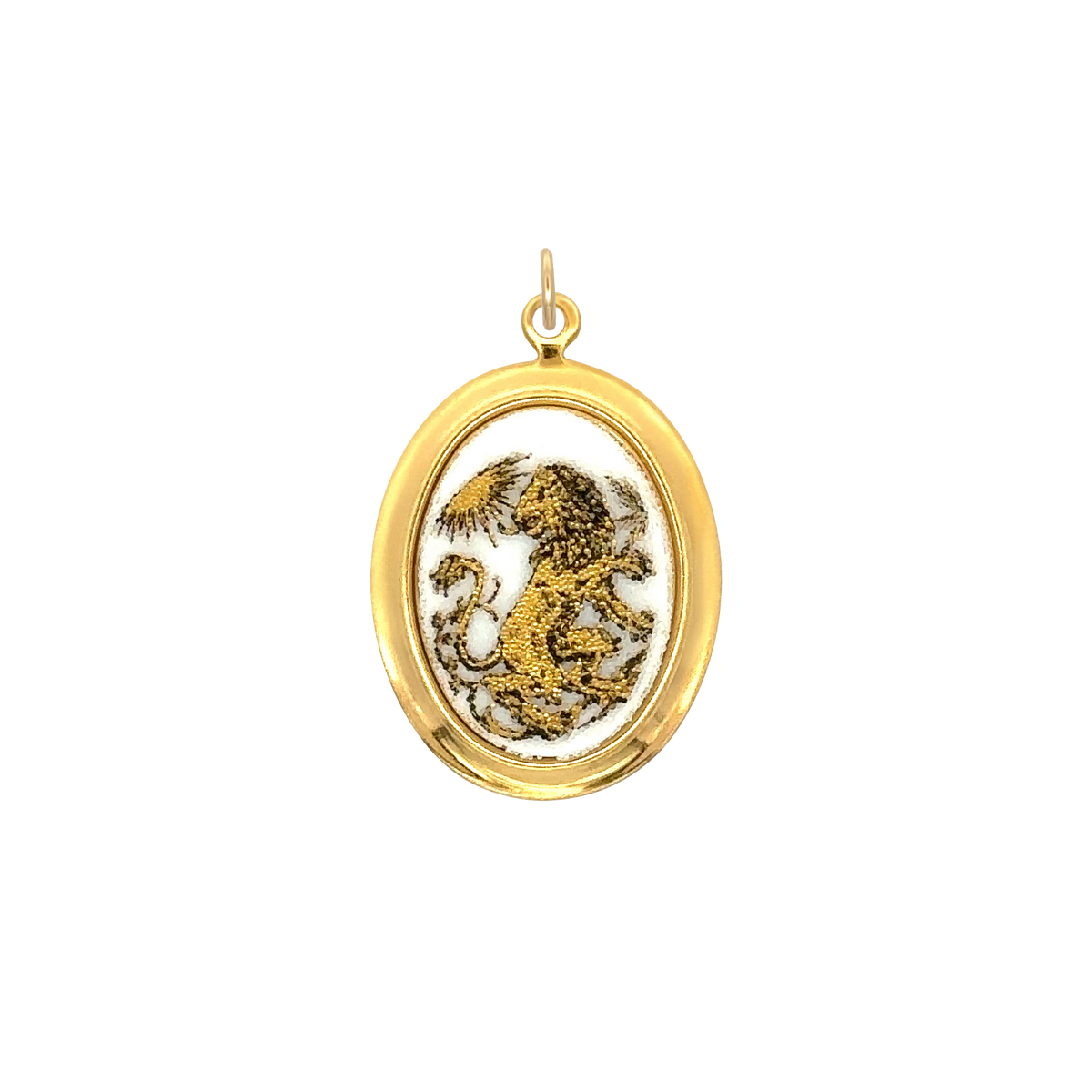 Leo Vintage White Decal Charm Brass