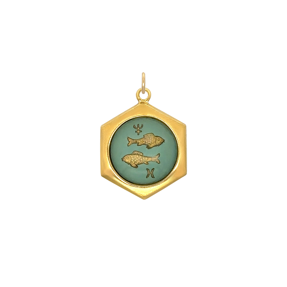 Pisces Vintage Glass Charm Small Hexagonal