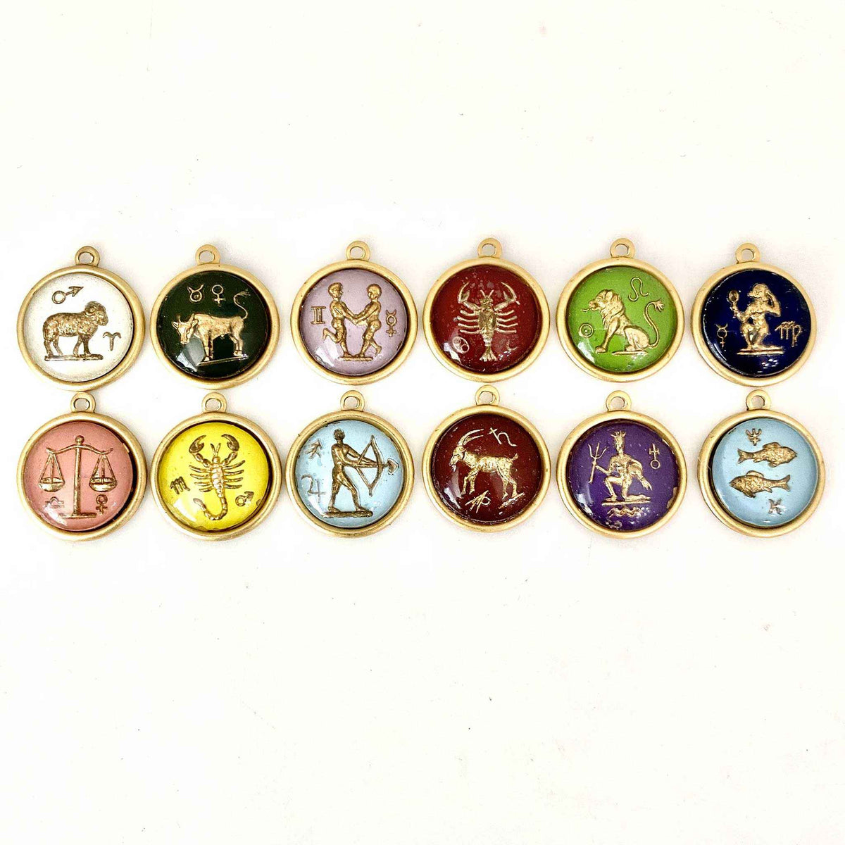 Vintage Glass Zodiac Sign Charm Necklace - Small