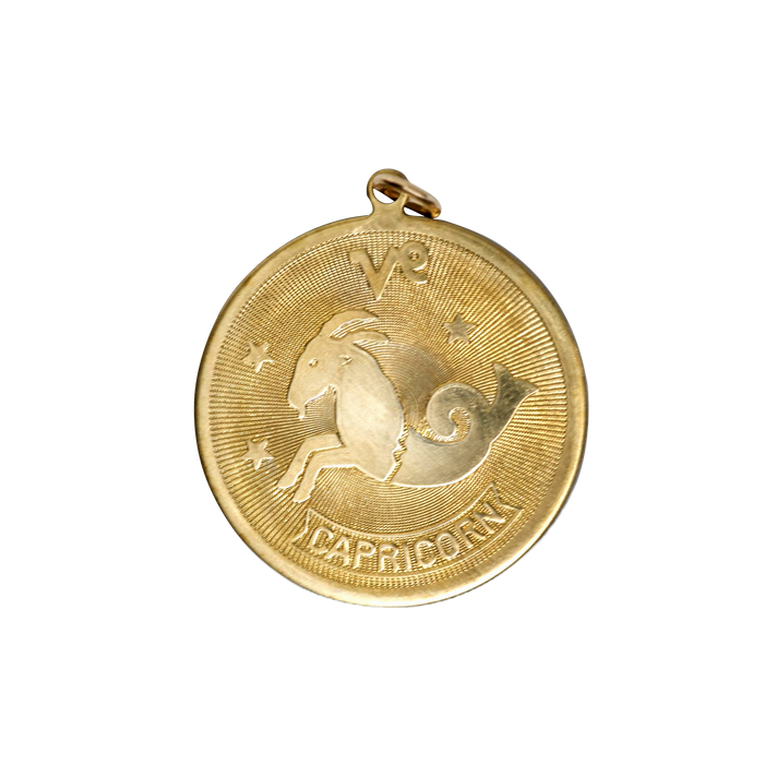Capricorn Vintage Circle Charm Brass