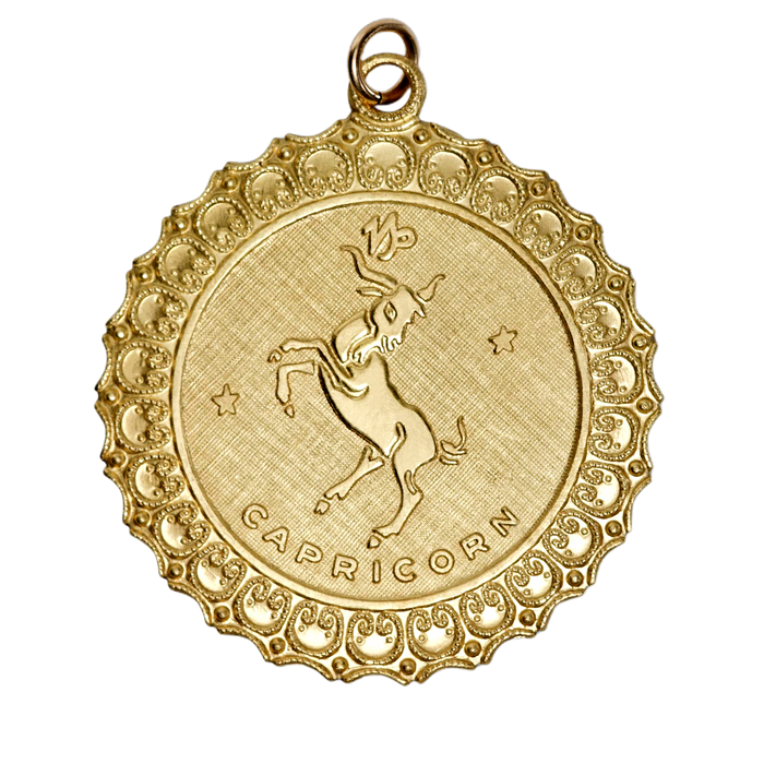 Capricorn Vintage Scalloped Charm Brass