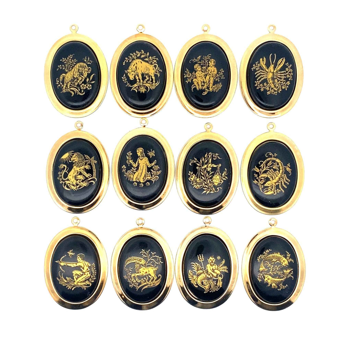 Vintage Black/Gold Glass Zodiac Charm Necklace