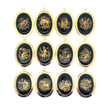 Vintage Black/Gold Glass Zodiac Charm Necklace