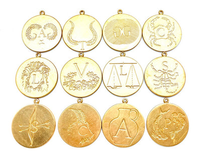 Vintage Brass Zodiac Letter Disc