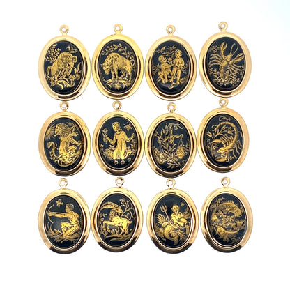 Ribbed Heart & Black/Gold Zodiac Charm Toggle Necklace