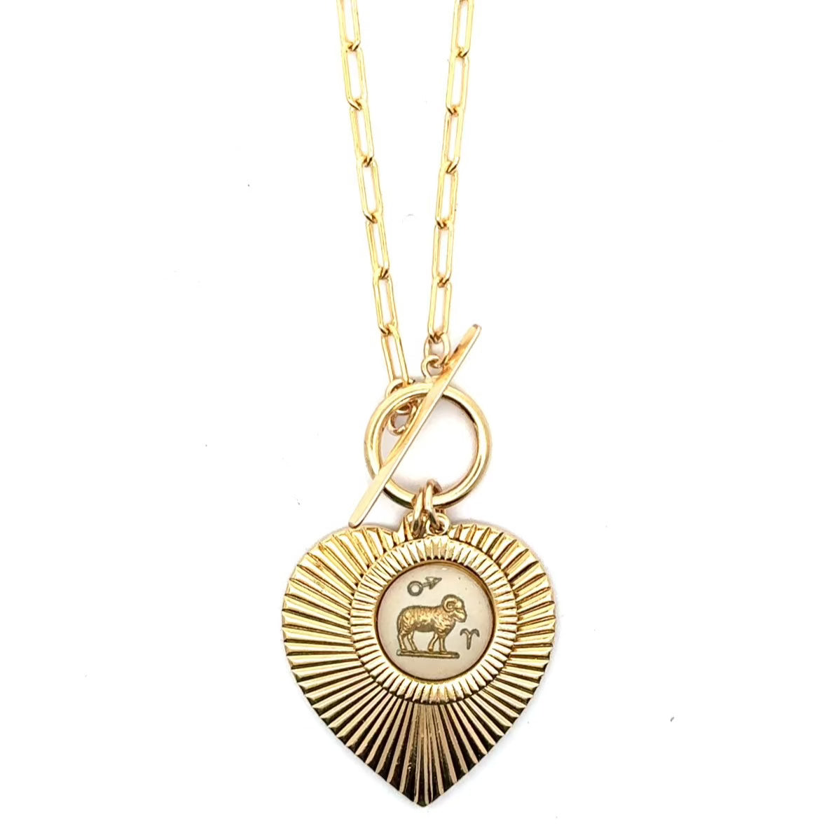 Ribbed Heart & Zodiac Toggle Necklace (Classic Color)