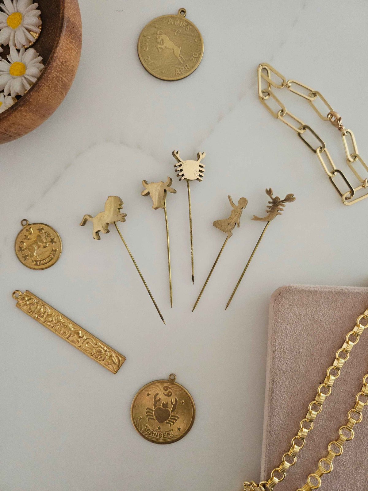 Vintage Brass Zodiac Pins