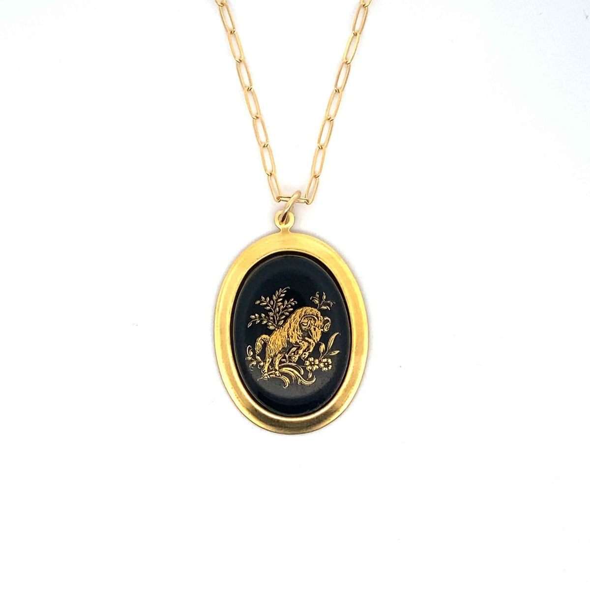 Vintage Black/Gold Glass Zodiac Charm Necklace