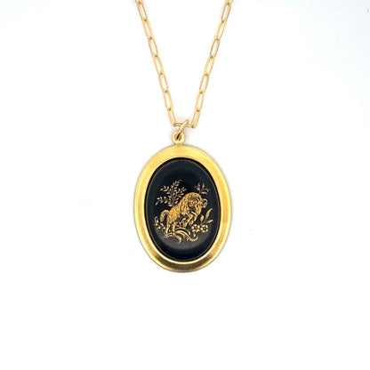 Vintage Black/Gold Glass Zodiac Charm Necklace