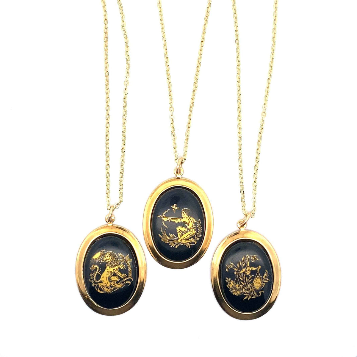 Vintage Black/Gold Glass Zodiac Charm Necklace