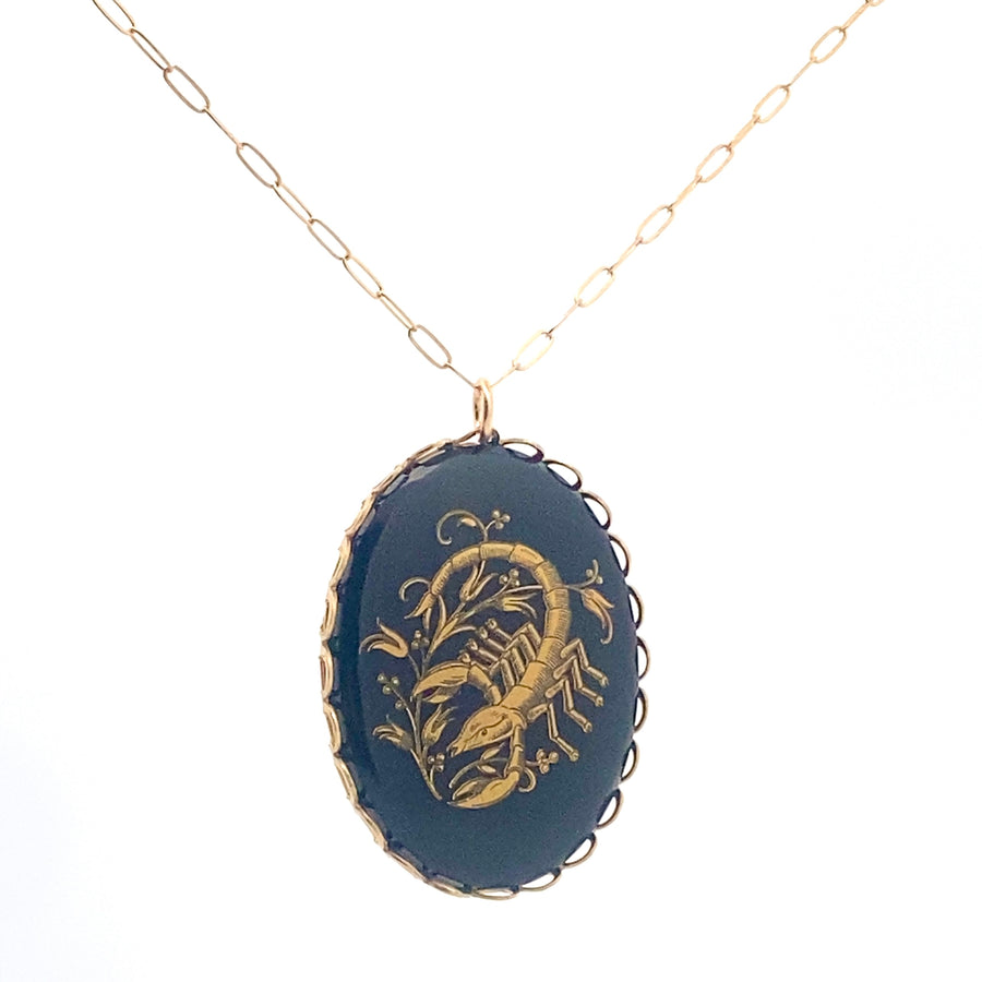 Vintage Black/Gold Large Decal Zodiac Necklace