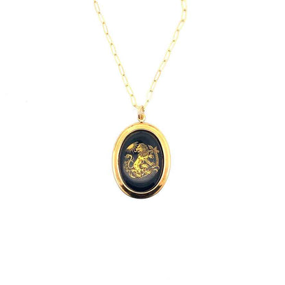 Vintage Black/Gold Glass Zodiac Charm Necklace