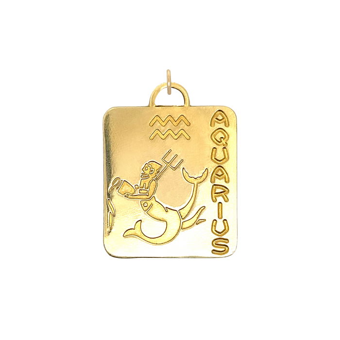 Aquarius Vintage Dog Tag Charm Brass