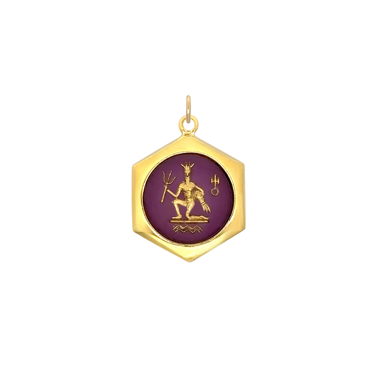 Aquarius Vintage Glass Charm Small Hexagonal
