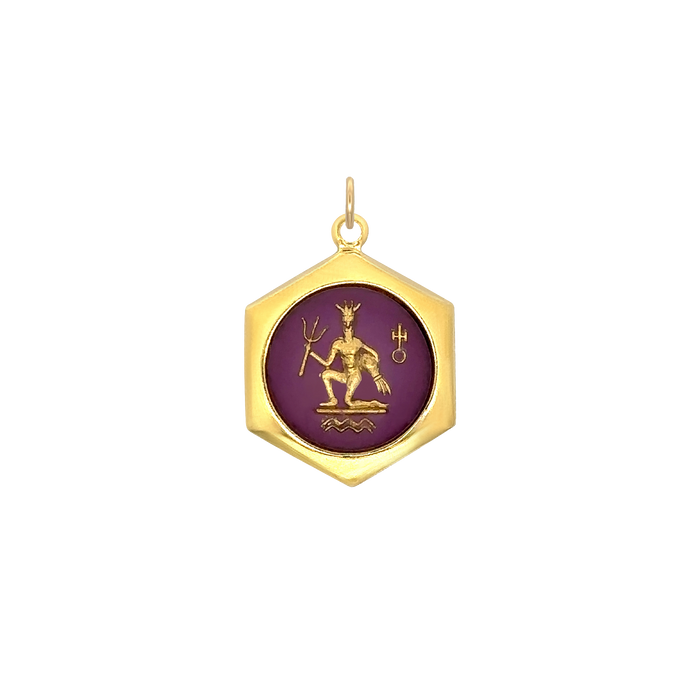 Aquarius Vintage Glass Charm Small Hexagonal