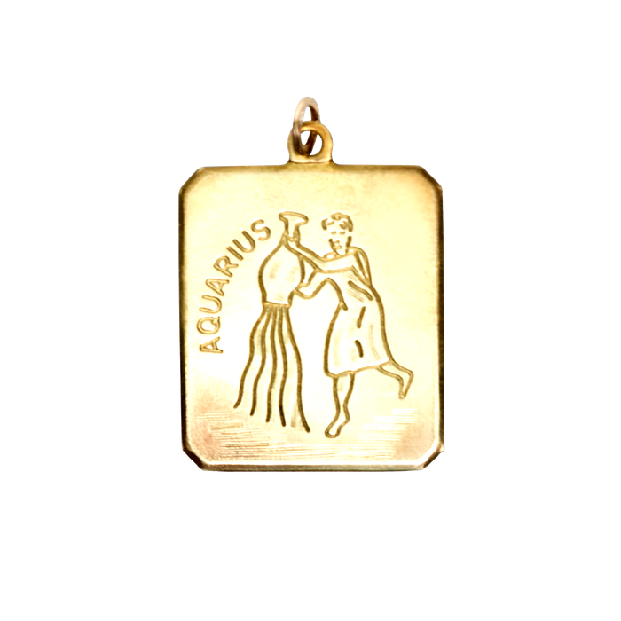 Aquarius Vintage Rectangle Charm Brass
