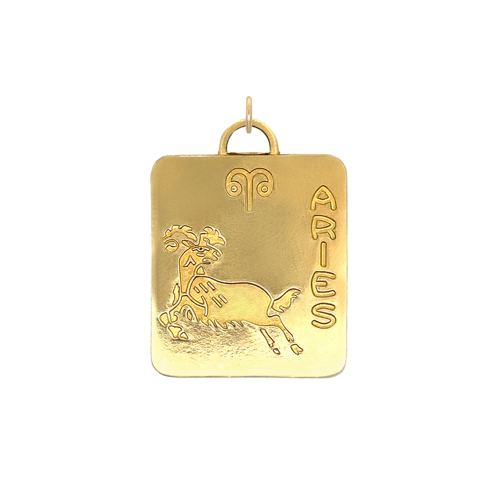 Aries Vintage Dog Tag Charm Brass