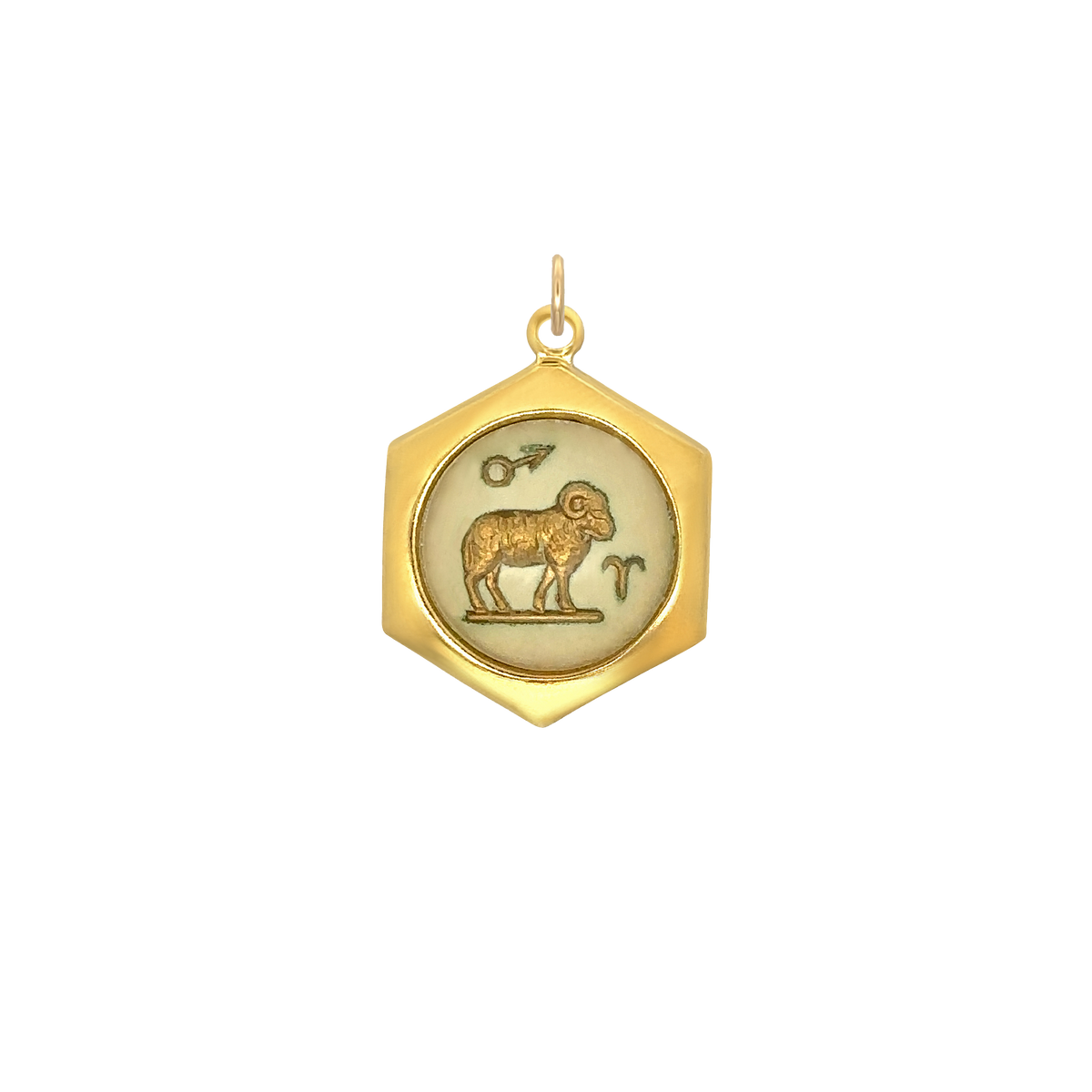 Aries Vintage Glass Charm Small Hexagonal