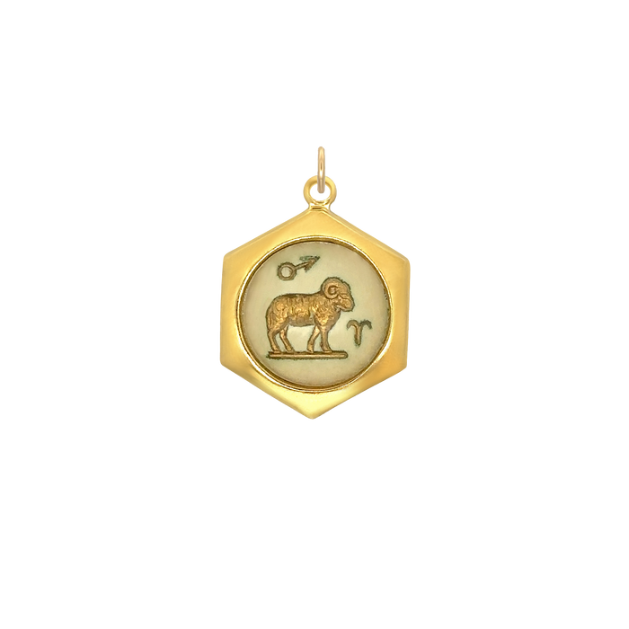 Aries Vintage Glass Charm Small Hexagonal