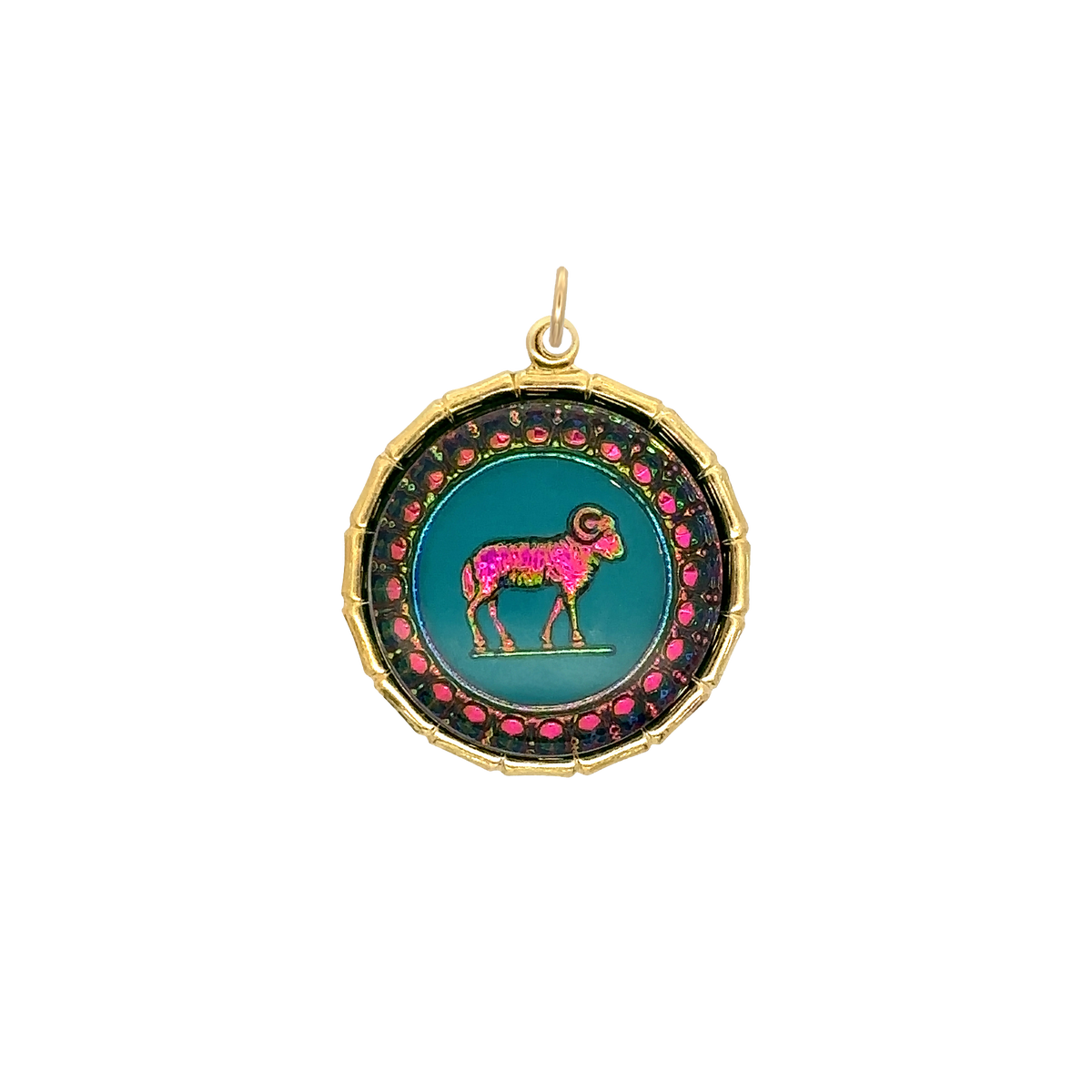 Aries Vintage Iridescent Charm Brass