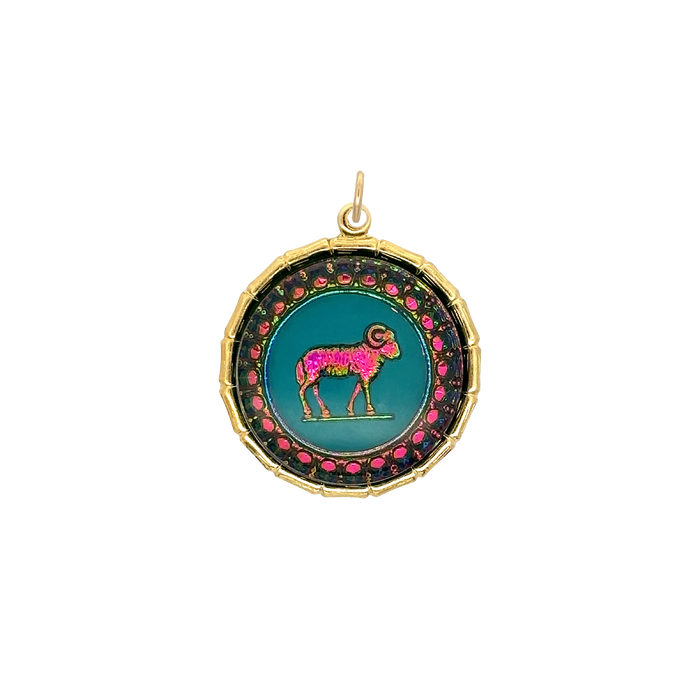 Aries Vintage Iridescent Charm Brass