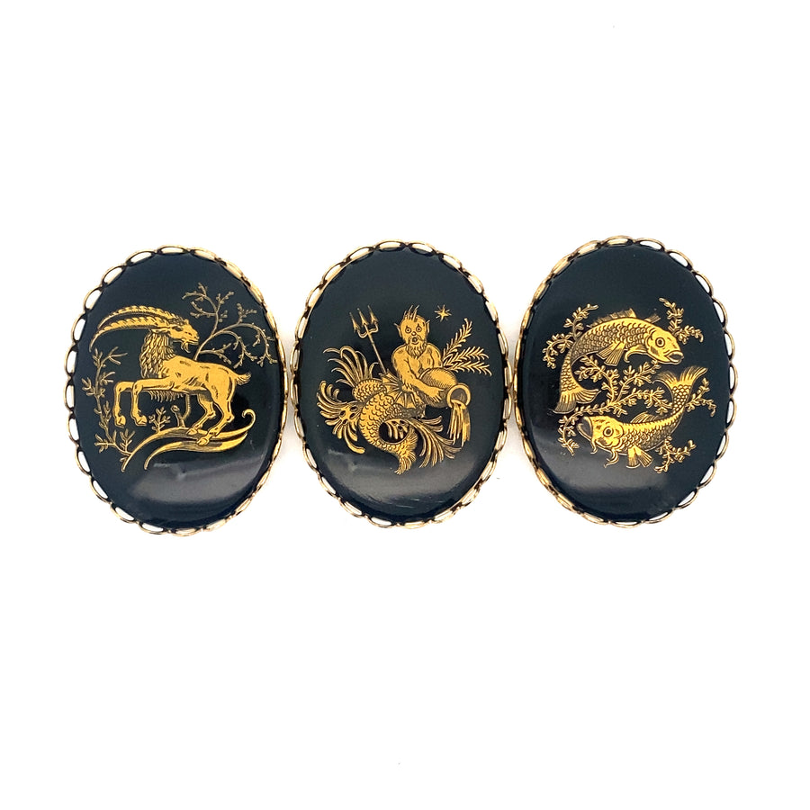 Vintage Black/Gold Large Decal Zodiac Necklace