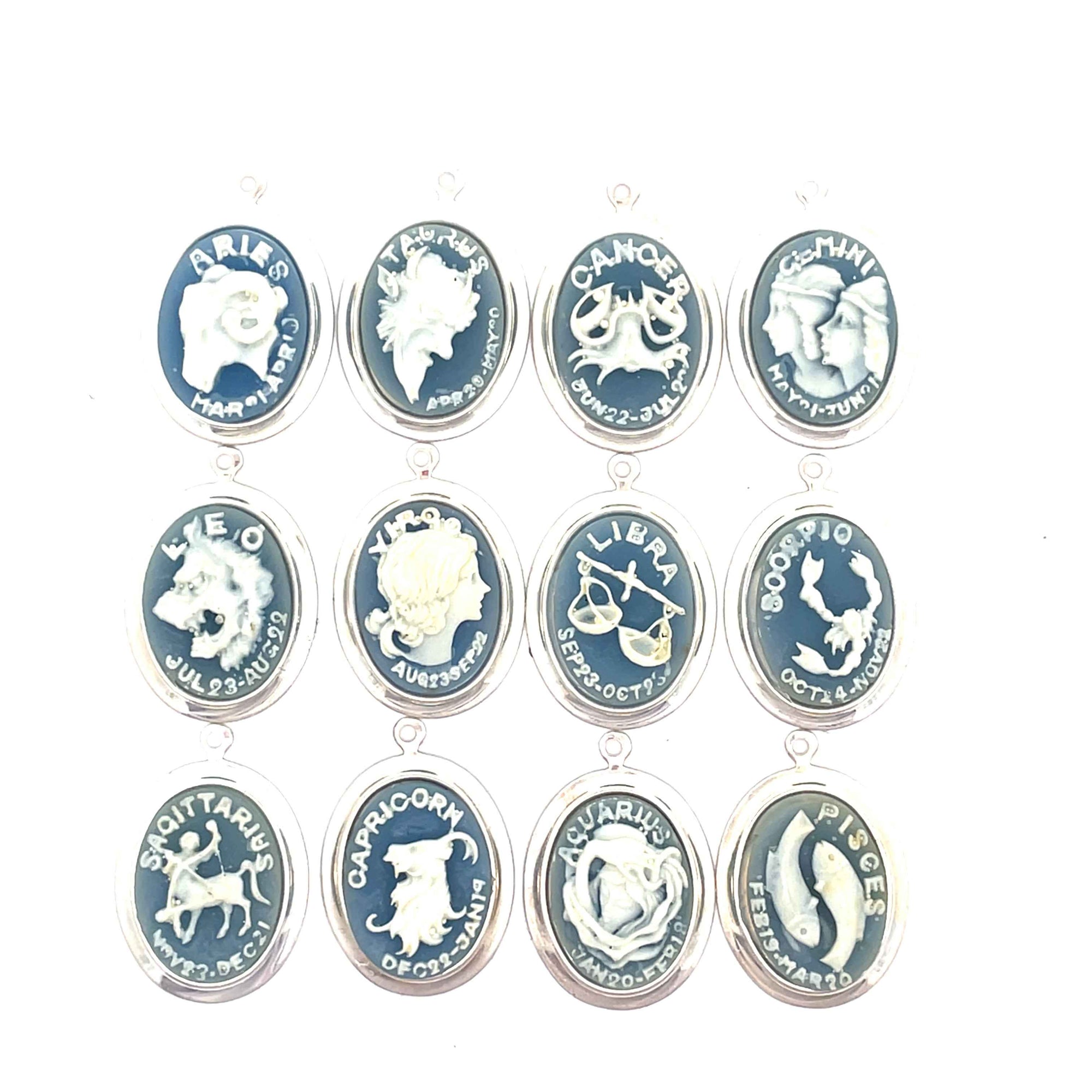 Vintage Blue and White Zodiac Cameo in SILVER