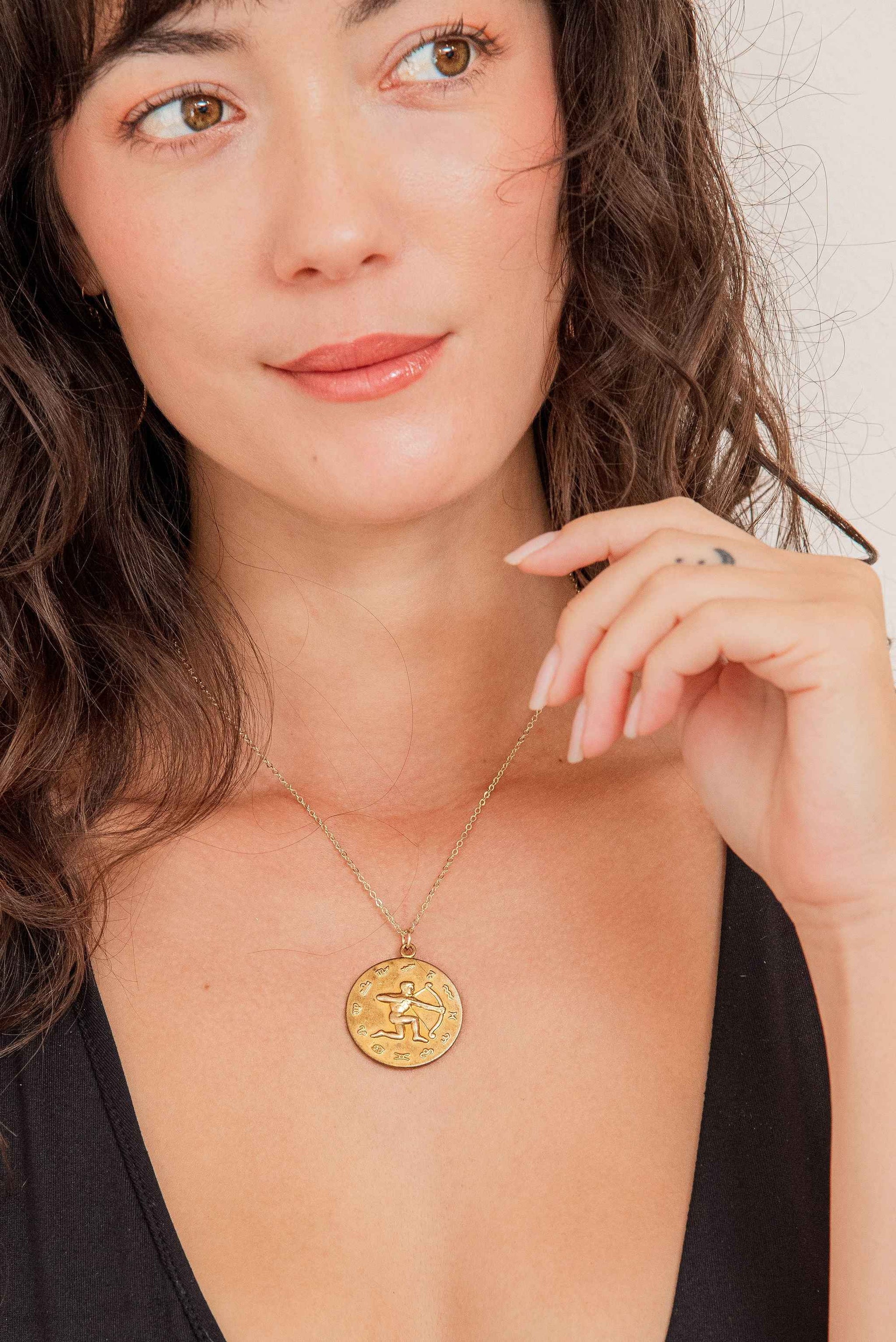 Vintage Zodiac Embossed Pendant Necklace