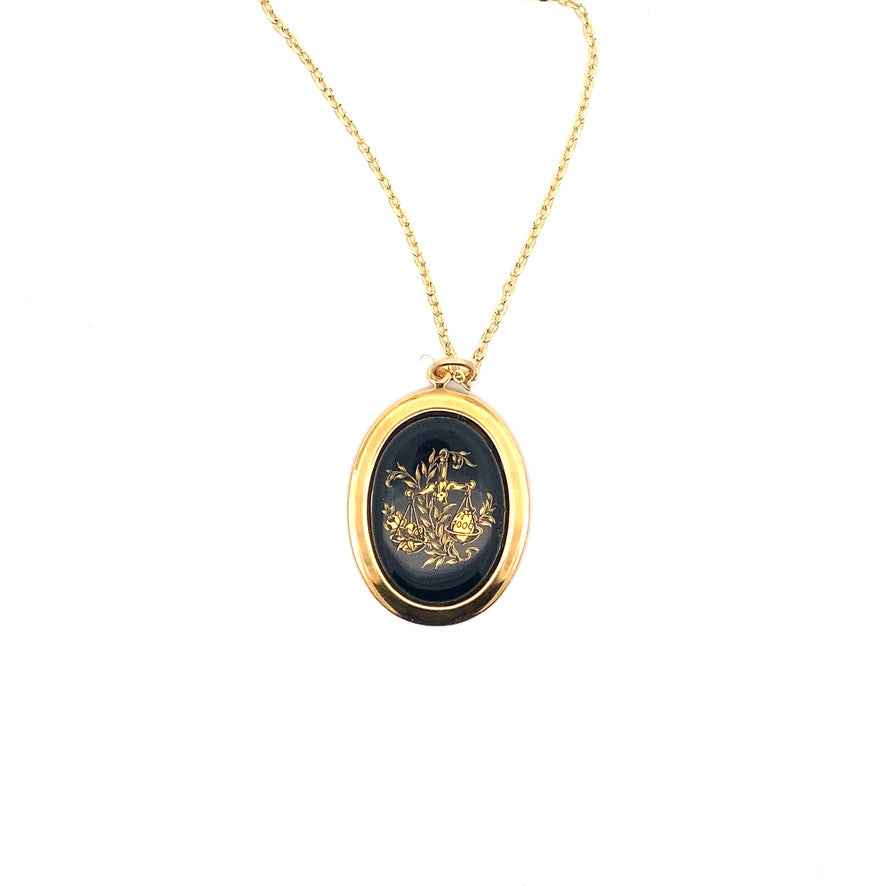 Vintage Black/Gold Glass Zodiac Charm Necklace