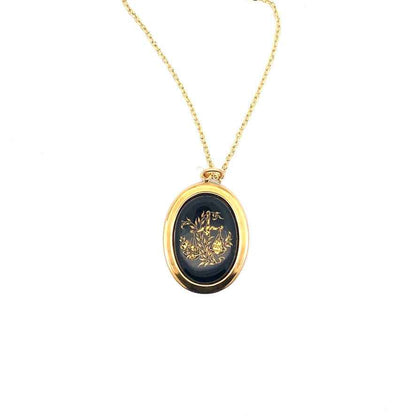Vintage Black/Gold Glass Zodiac Charm Necklace