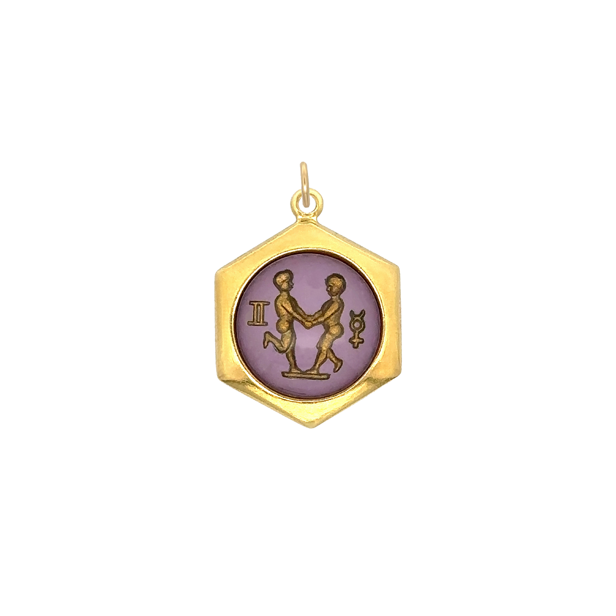 Gemini Vintage Glass Charm Small Hexagonal