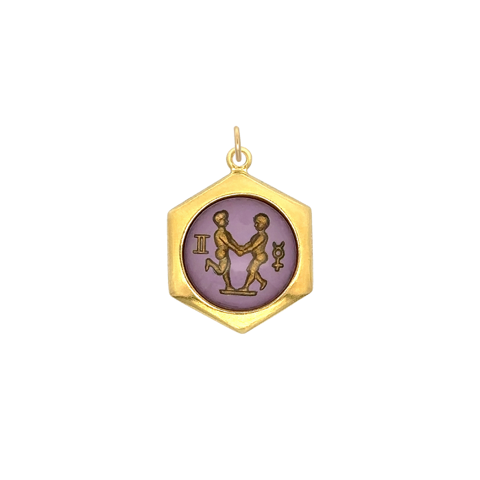 Gemini Vintage Glass Charm Small Hexagonal