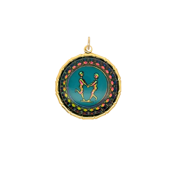 Gemini VIntage Iridescent Charm Brass