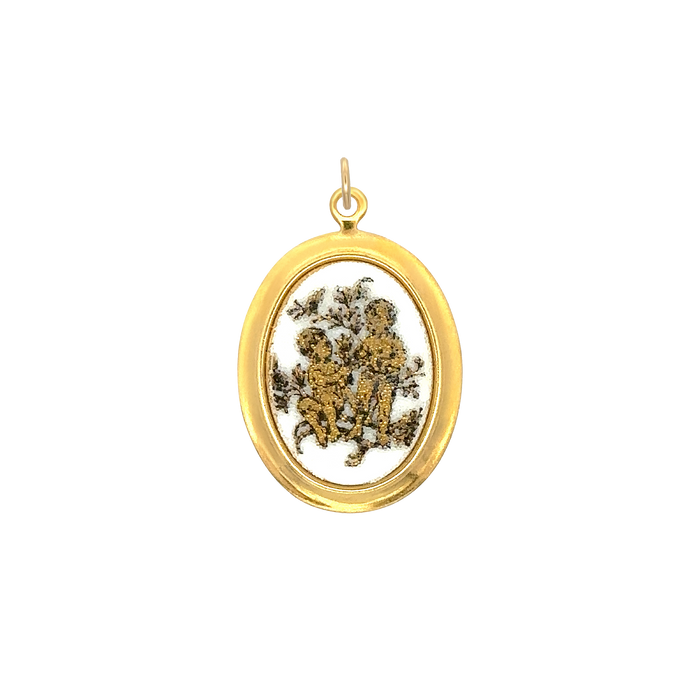 Gemini Vintage White Decal Charm Brass