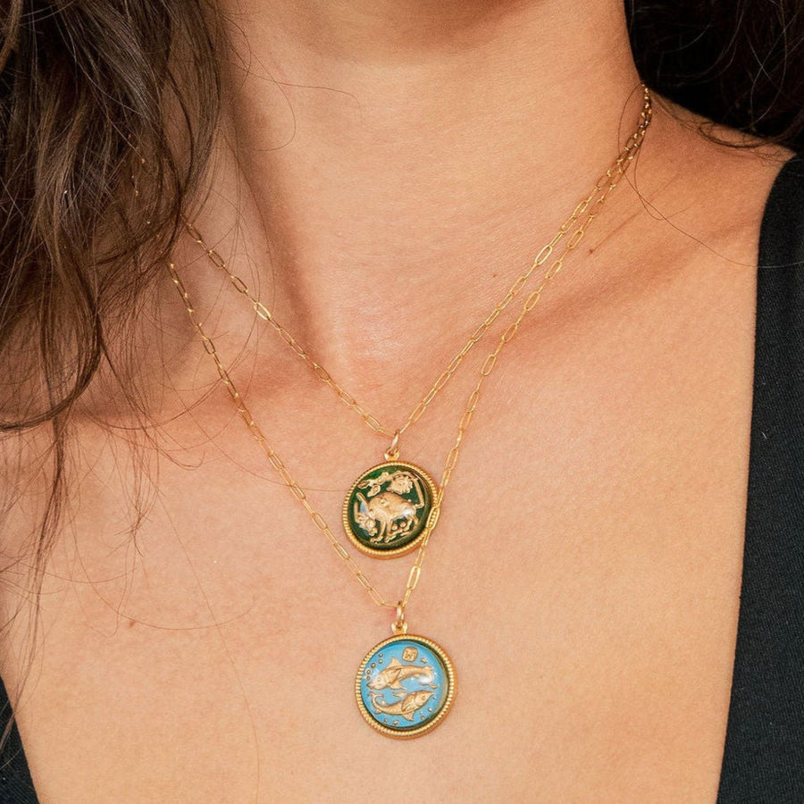 Vintage Glass Zodiac Sign Necklace