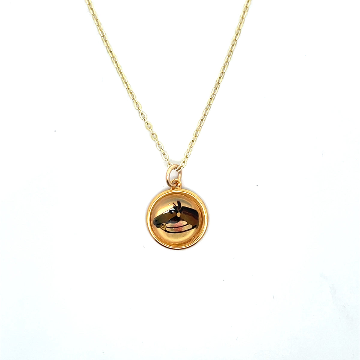 1970s Hand Painted Horse Necklace Gold-Filled