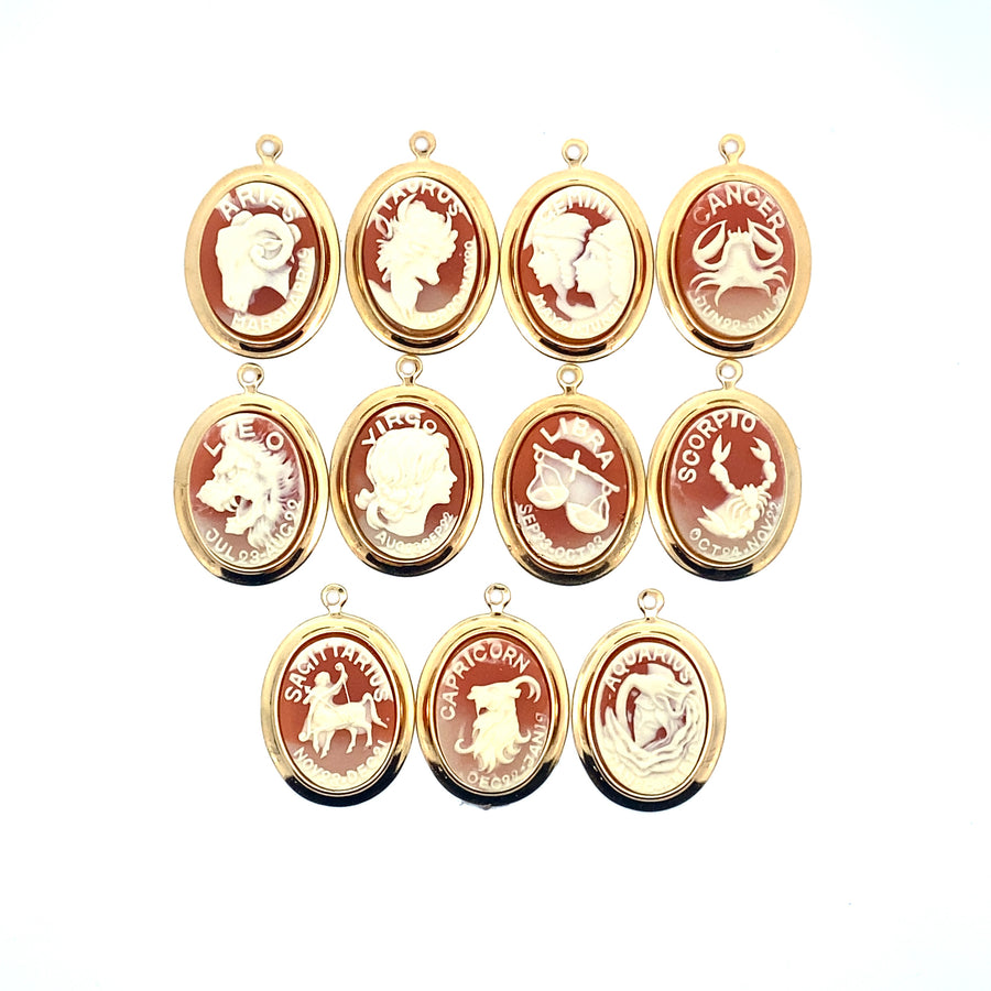 Vintage Japanese Cameo-Style Zodiac Necklace (Classic Color)