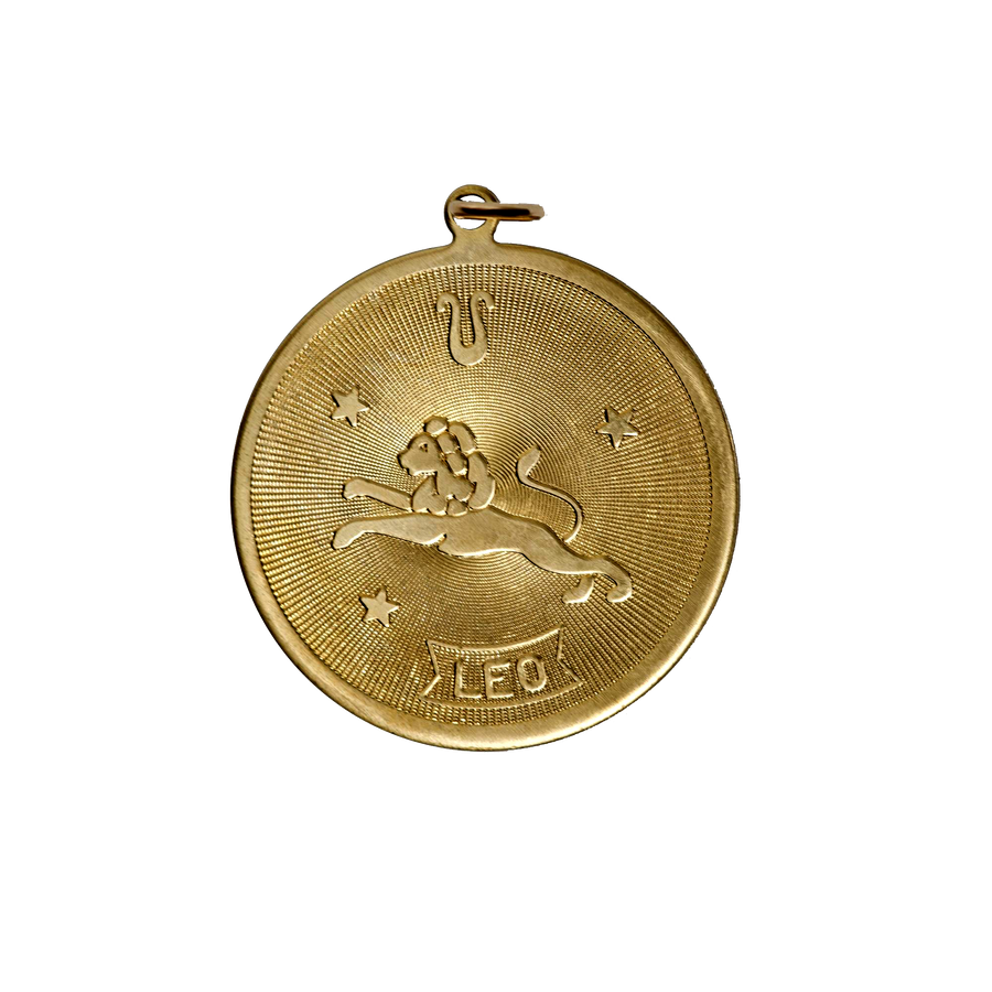 Leo Vintage Circle Charm Brass