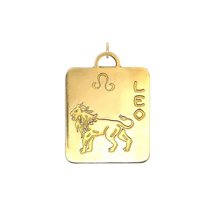 Leo Vintage Dog Tag Charm Brass