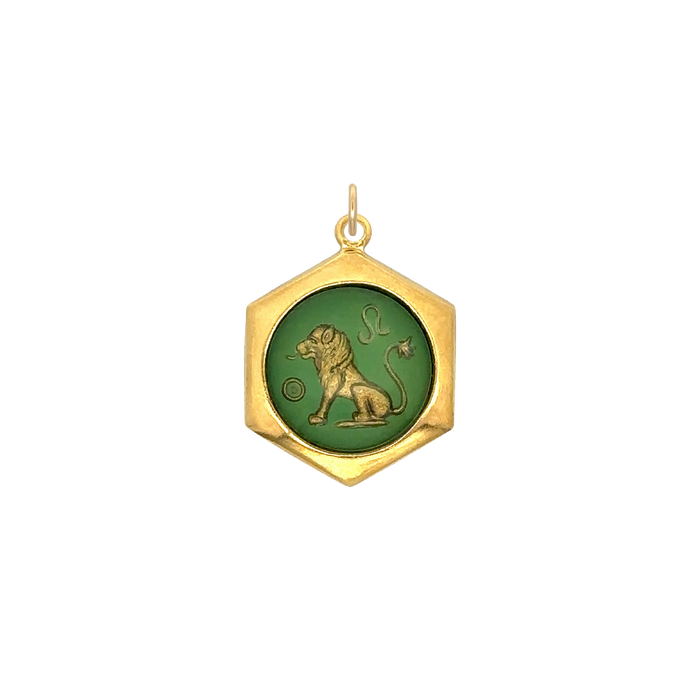 Leo Vintage Glass Charm Small Hexagonal