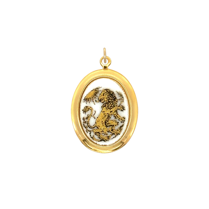Leo Vintage White Decal Charm Brass