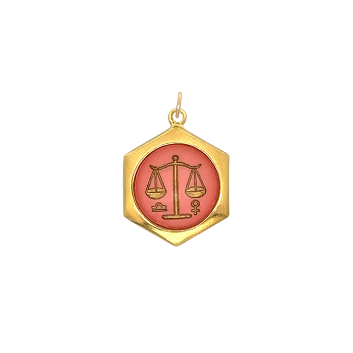 Libra Vintage Glass Charm Small Hexagonal
