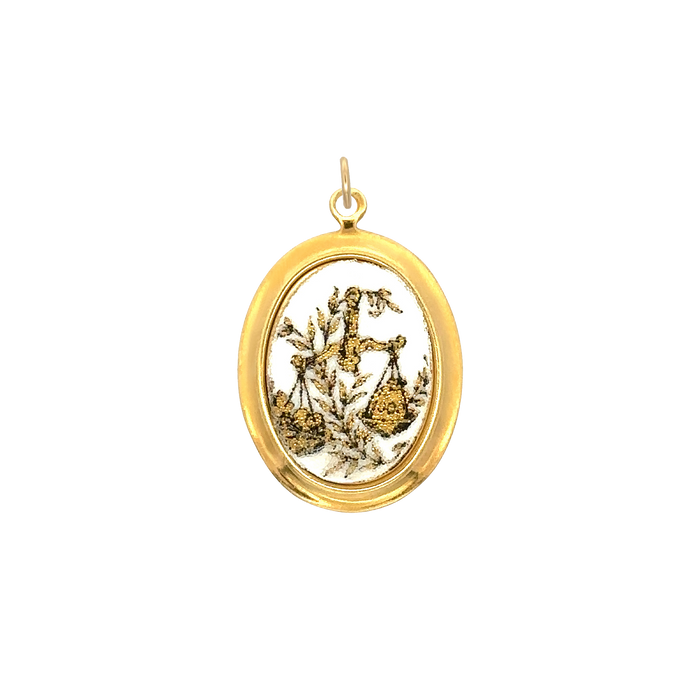 Libra Vintage White Decal Charm Brass