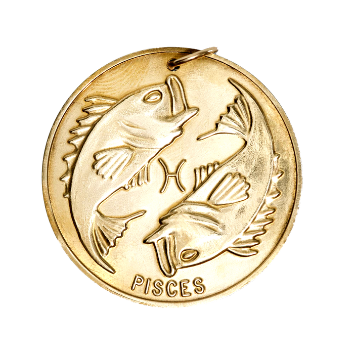 Pisces Vintage Coin Charm Brass