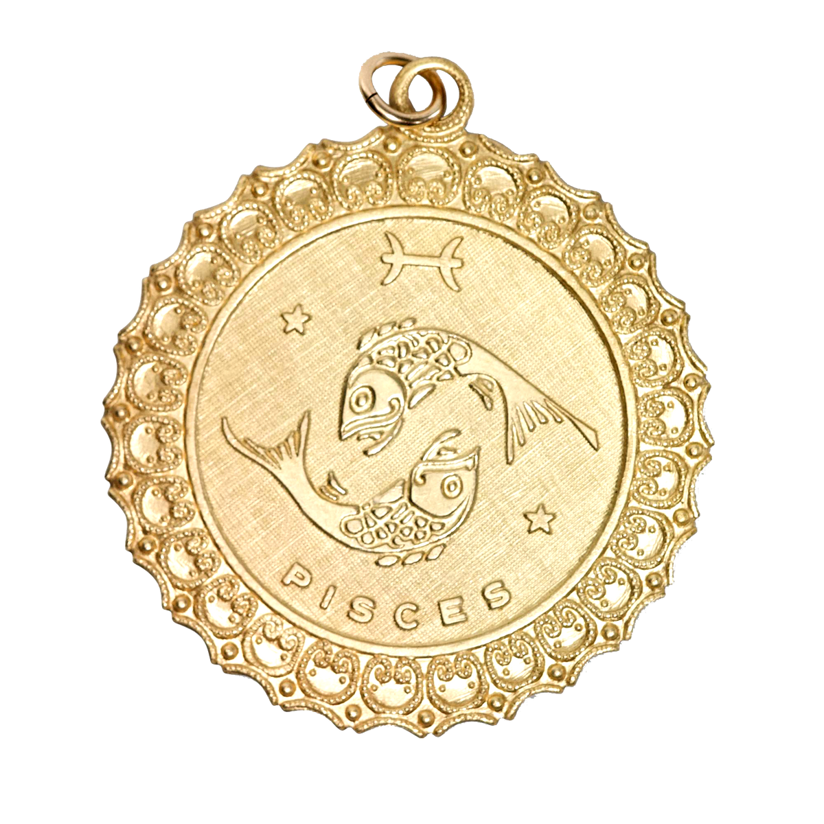 Pisces Vintage Scalloped Charm Brass