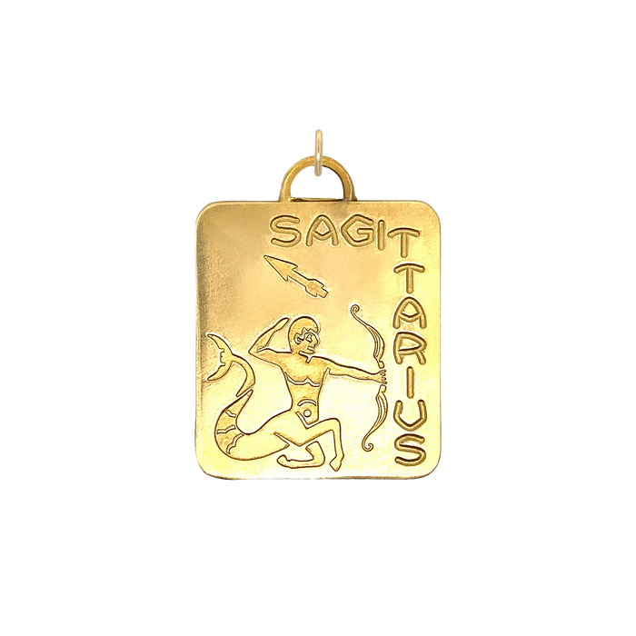 Sagittarius Vintage Dog Tag Charm Brass