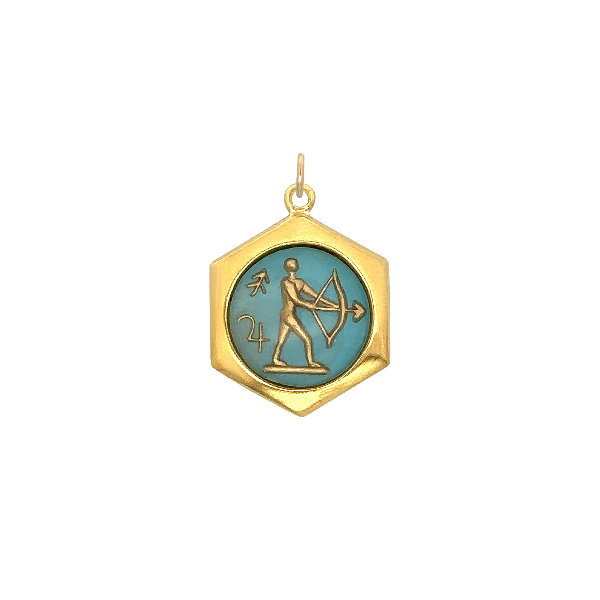 Sagittarius Vintage Glass Charm Small Hexagonal