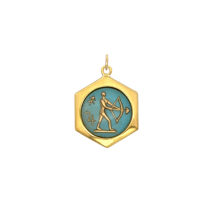 Sagittarius Vintage Glass Charm Small Hexagonal